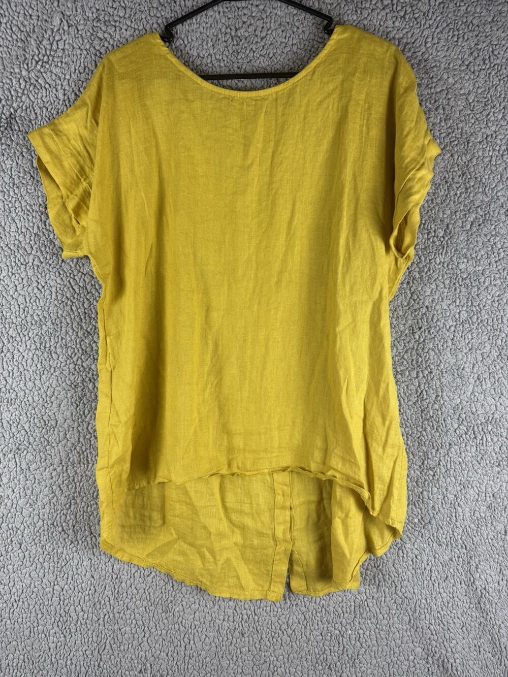 Terzo Millennio 100% Linen Top Tunic Medium Yellow Back Buttons Lightweight